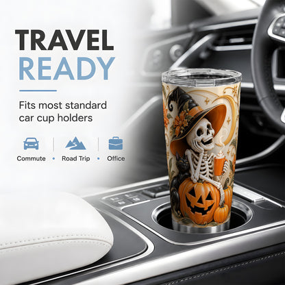 Halloween Witch Skeleton 20oz Tumbler, Black Cat Pumpkin Art