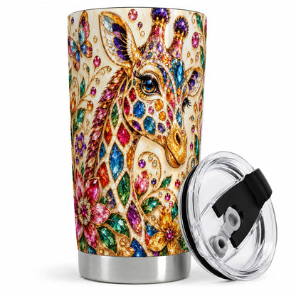 Gem Style Giraffe Floral 20oz Tumbler, Colorful Botanical Art