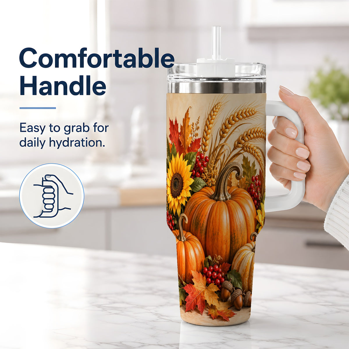 #pl[40oz|White] Autumn Pumpkin Harvest 40oz Tumbler, Large Seasonal Drinkware for Fall