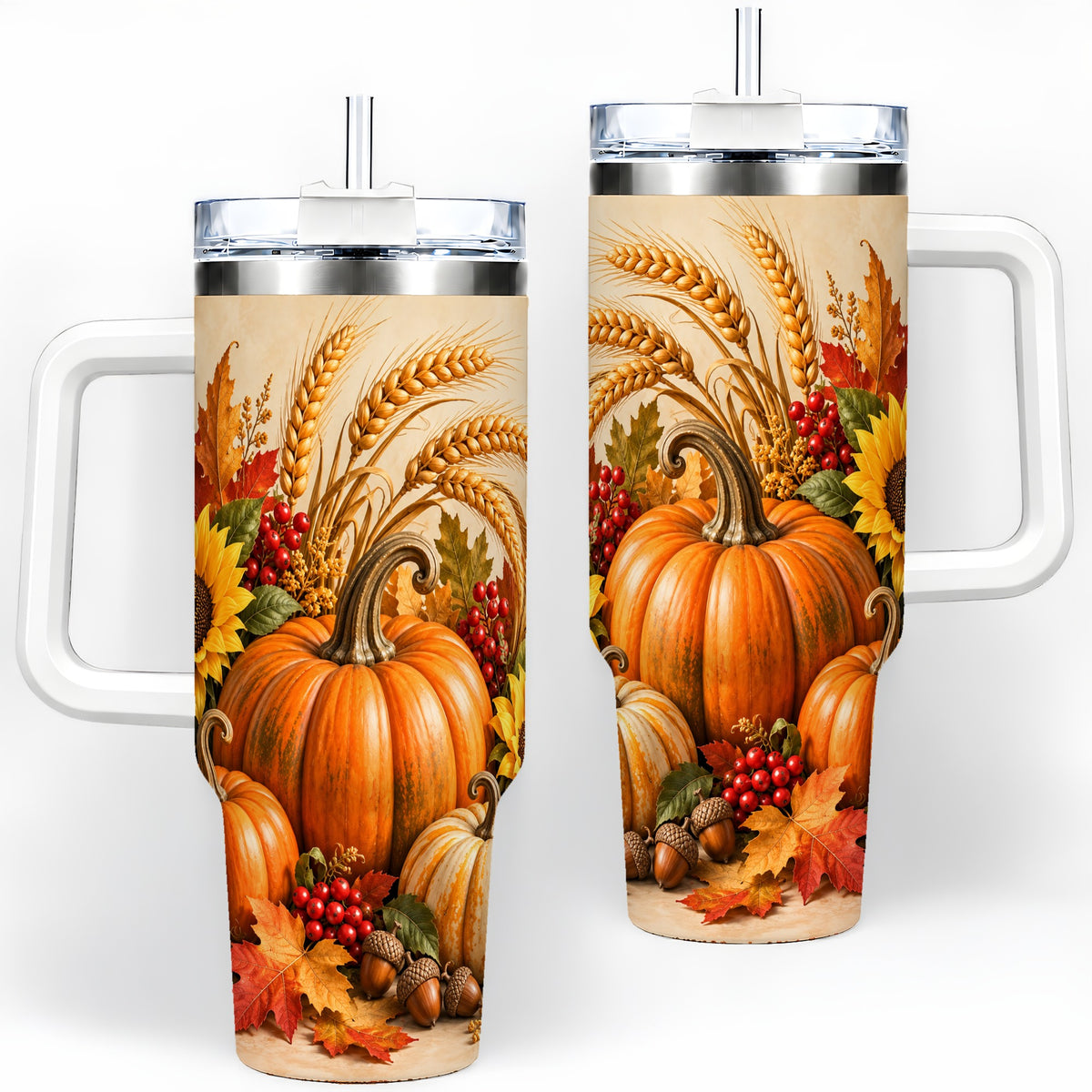 Autumn Pumpkin Harvest 40oz Tumbler, Large Seasonal Drinkware for Fall