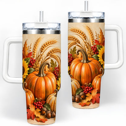 Autumn Pumpkin Harvest 40oz Tumbler, Large Seasonal Drinkware for Fall