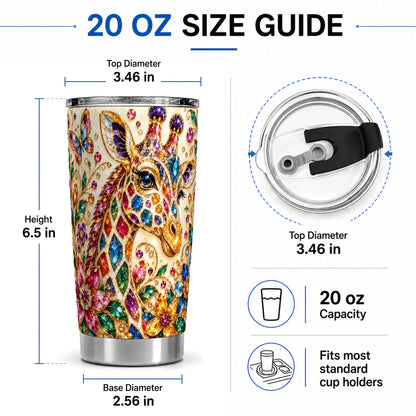 #pl[20oz|Steel] Gem Style Giraffe Floral 20oz Tumbler, Colorful Botanical Art
