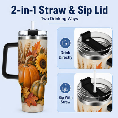 #pl[40oz|Black] Autumn Pumpkin Sunflower 40oz Tumbler, Large Seasonal Drinkware for Fall