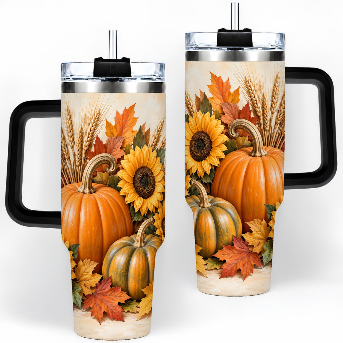 #pl[40oz|Black] Autumn Pumpkin Sunflower 40oz Tumbler, Large Seasonal Drinkware for Fall