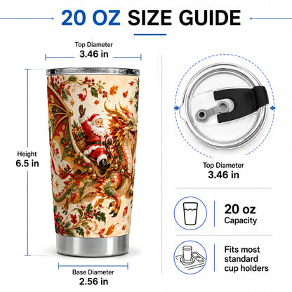 #pl[20oz|Steel] Santa Dragon Christmas 20oz Tumbler, Festive Holiday Artwork