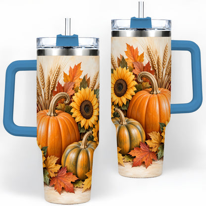 #pl[40oz|Blue] Autumn Pumpkin Sunflower 40oz Tumbler, Large Seasonal Drinkware for Fall