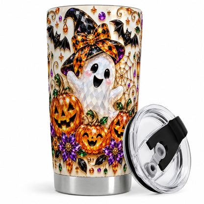 Cute Ghost Halloween 20oz Tumbler, Pumpkin Witch Hat Artwork