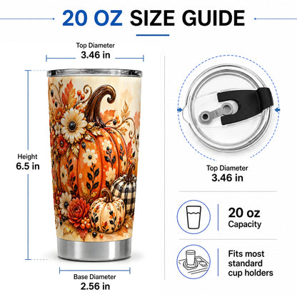 #pl[20oz|Steel] Autumn Pumpkin Floral 20oz Tumbler, Stainless Steel Drinkware