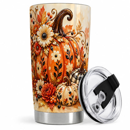 Autumn Pumpkin Floral 20oz Tumbler, Stainless Steel Drinkware