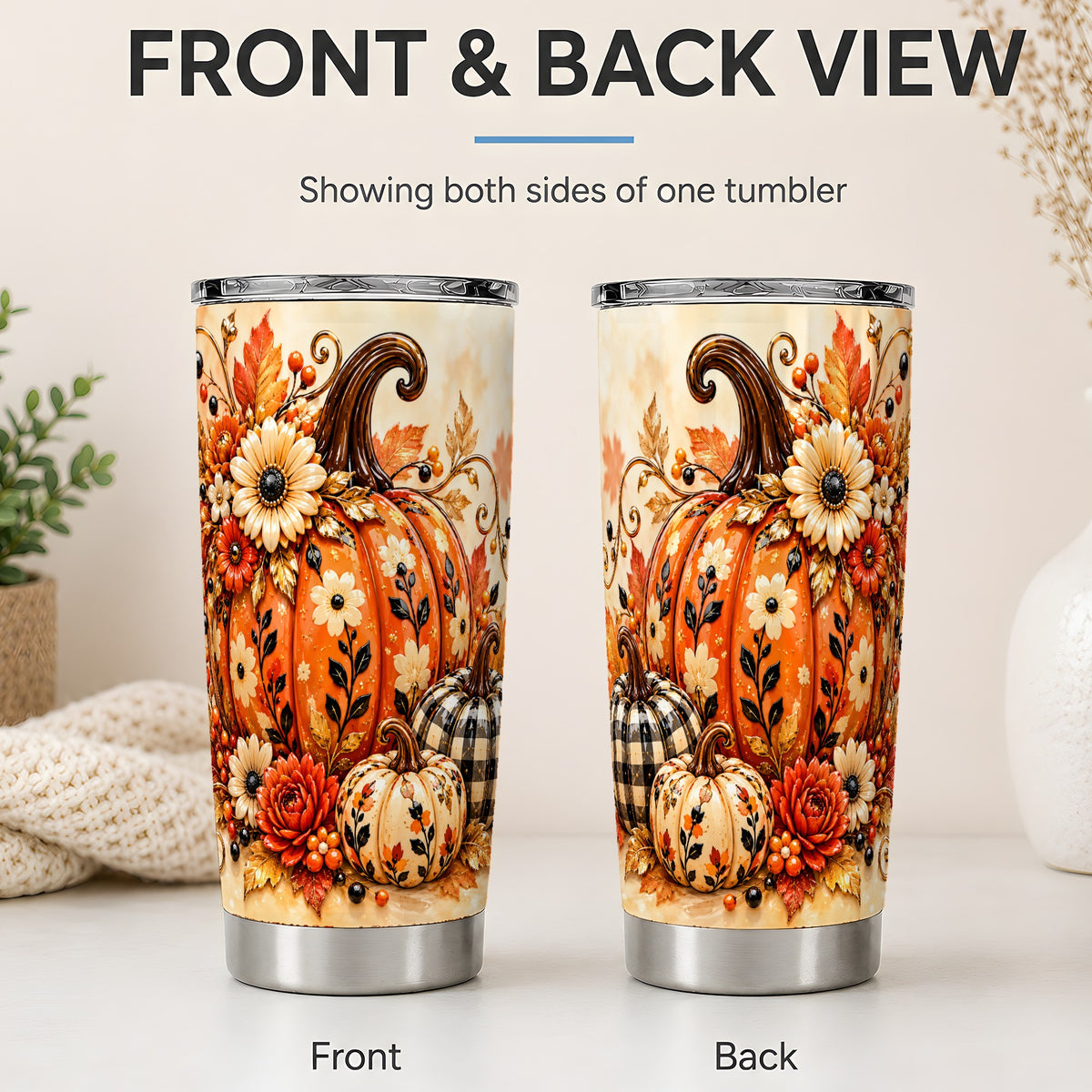 #pl[20oz|Steel] Autumn Pumpkin Floral 20oz Tumbler, Stainless Steel Drinkware