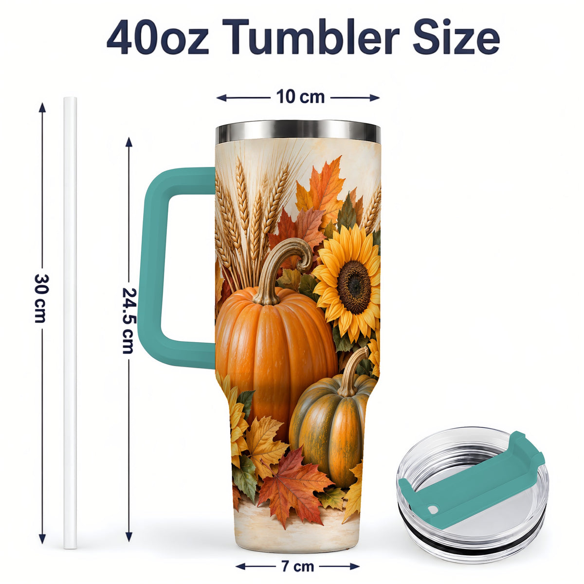 #pl[40oz|Green] Autumn Pumpkin Sunflower 40oz Tumbler, Large Seasonal Drinkware for Fall