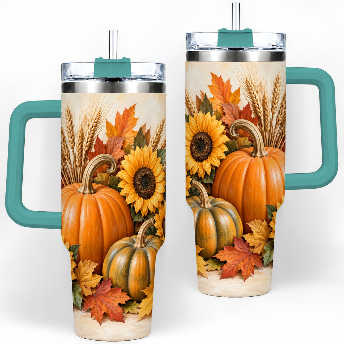 #pl[40oz|Green] Autumn Pumpkin Sunflower 40oz Tumbler, Large Seasonal Drinkware for Fall