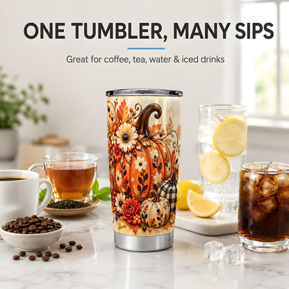 Autumn Pumpkin Floral 20oz Tumbler, Stainless Steel Drinkware