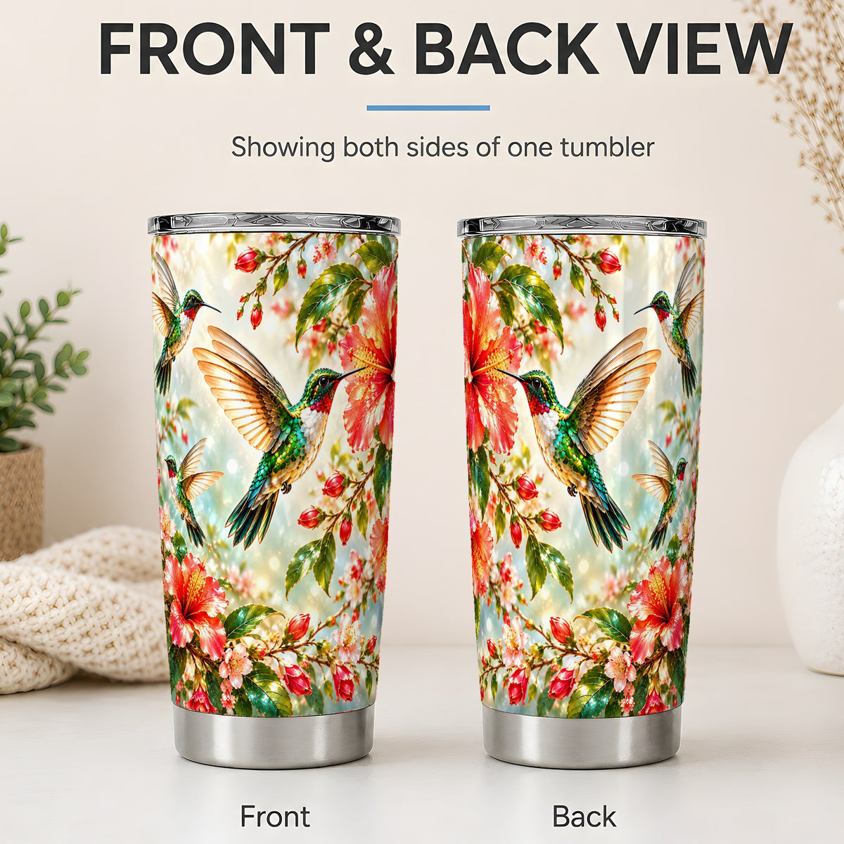 #pl[20oz|Steel] Hummingbird Hibiscus 20oz Tumbler, Stainless Steel Drinkware