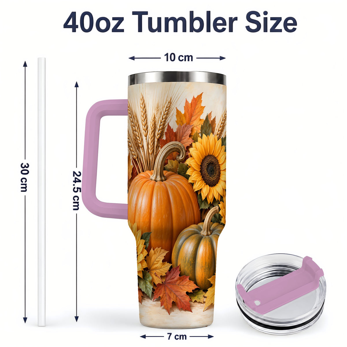 #pl[40oz|Pink] Autumn Pumpkin Sunflower 40oz Tumbler, Large Seasonal Drinkware for Fall