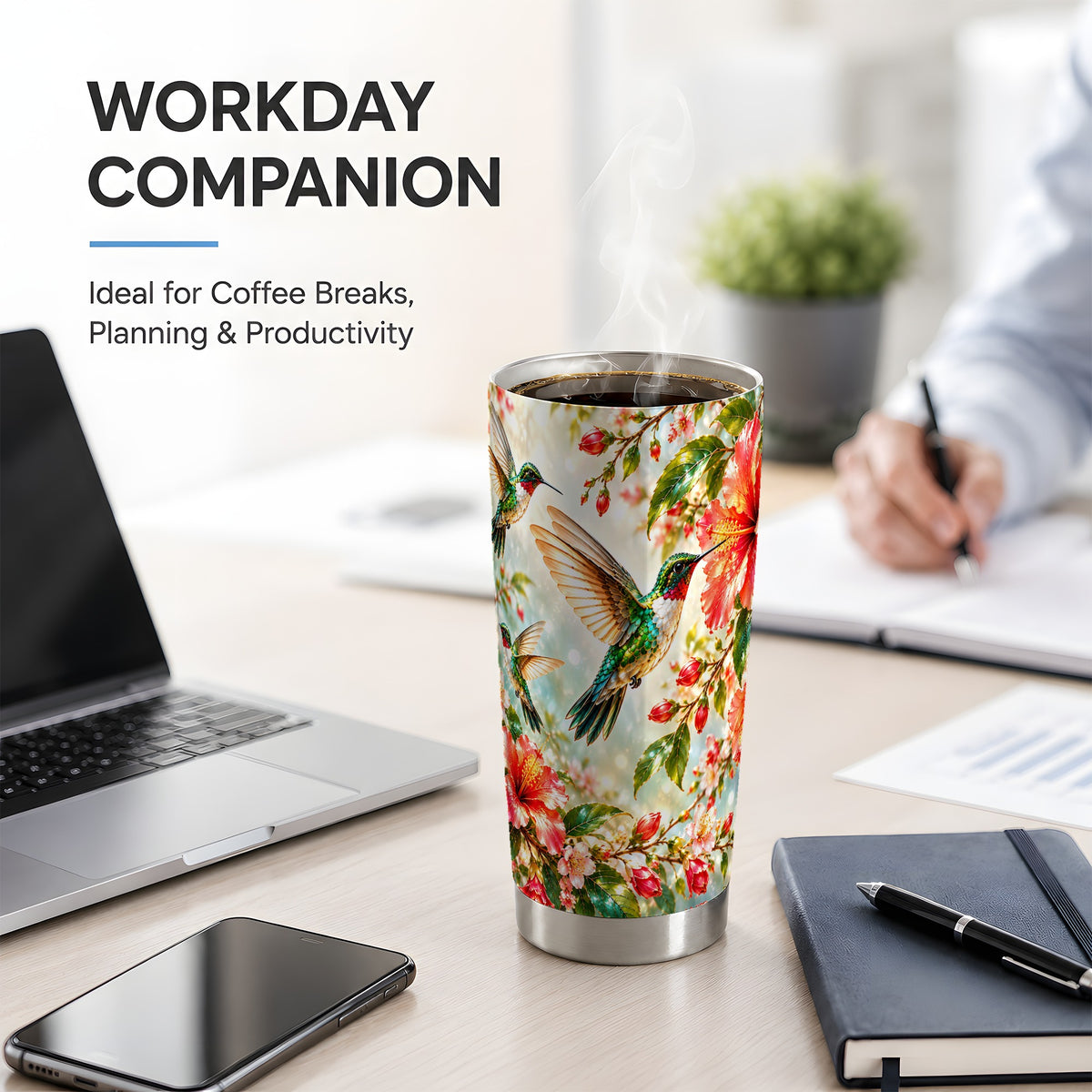 Hummingbird Hibiscus 20oz Tumbler, Stainless Steel Drinkware