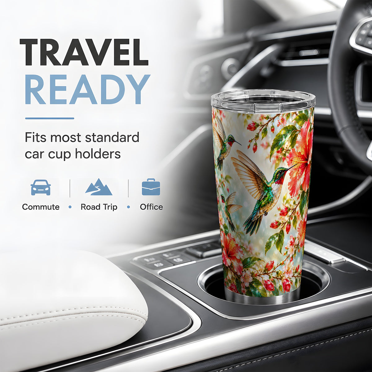 Hummingbird Hibiscus 20oz Tumbler, Stainless Steel Drinkware