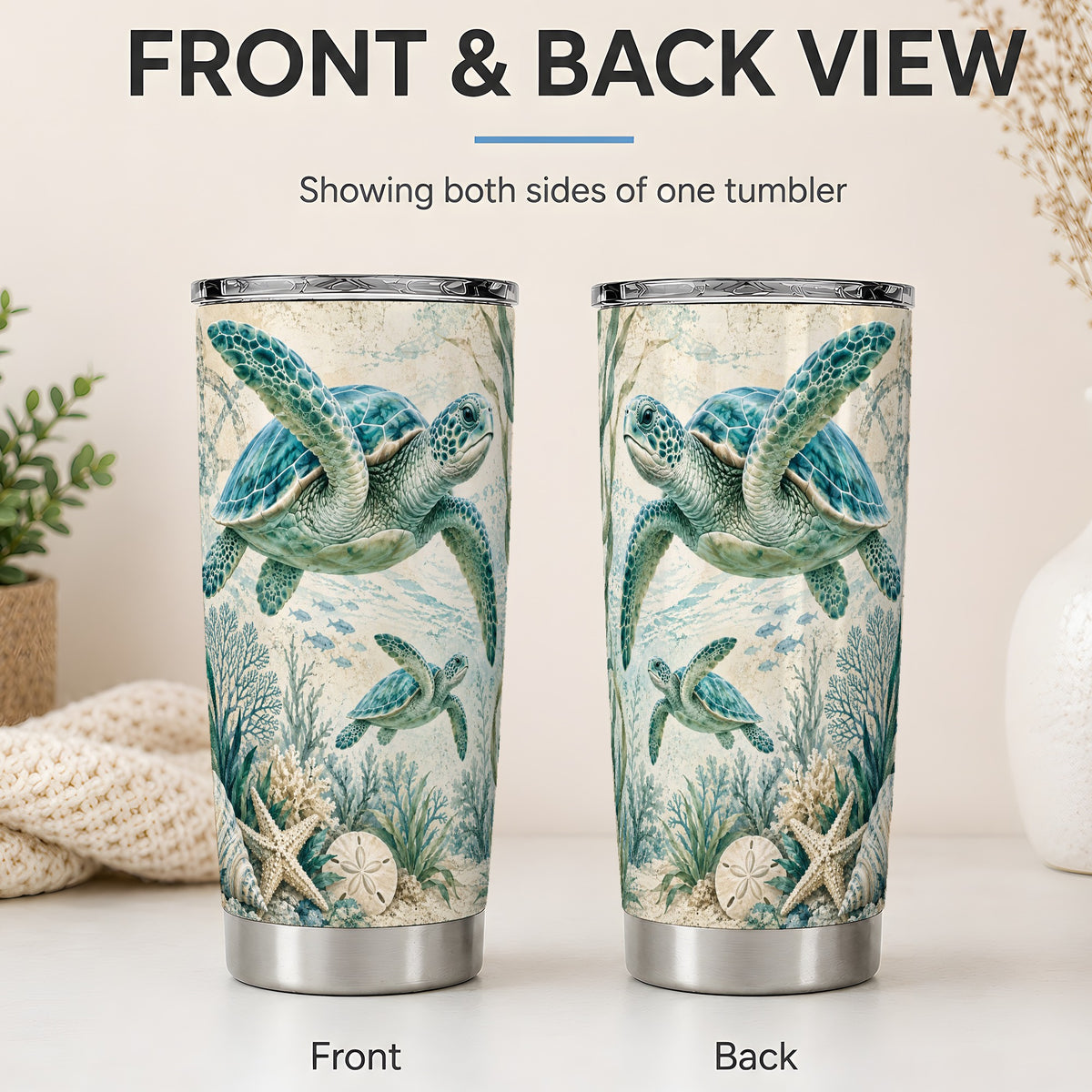 #pl[20oz|Steel] Sea Turtle Coastal 20oz Tumbler, Stainless Steel Drinkware