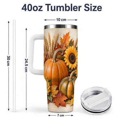 #pl[40oz|White] Autumn Pumpkin Sunflower 40oz Tumbler, Large Seasonal Drinkware for Fall