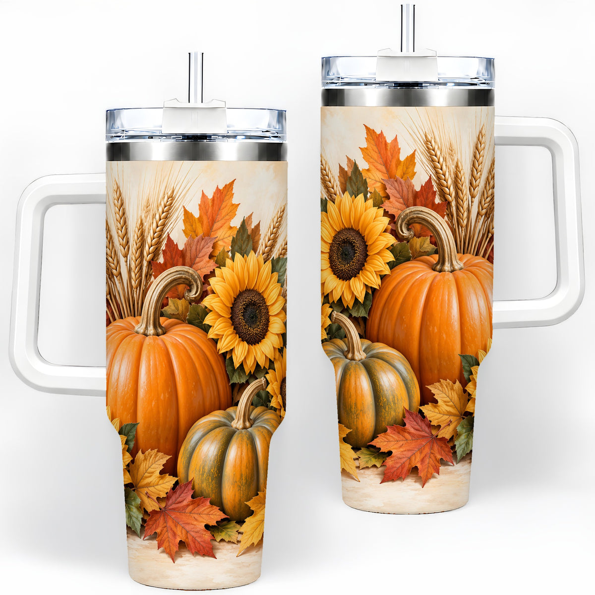 Autumn Pumpkin Sunflower 40oz Tumbler, Large Seasonal Drinkware for Fall