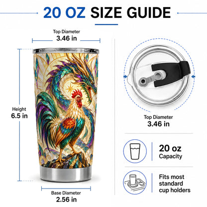 #pl[20oz|Steel] Stained Glass Style Rooster Dragon 20oz Tumbler, Stainless Steel