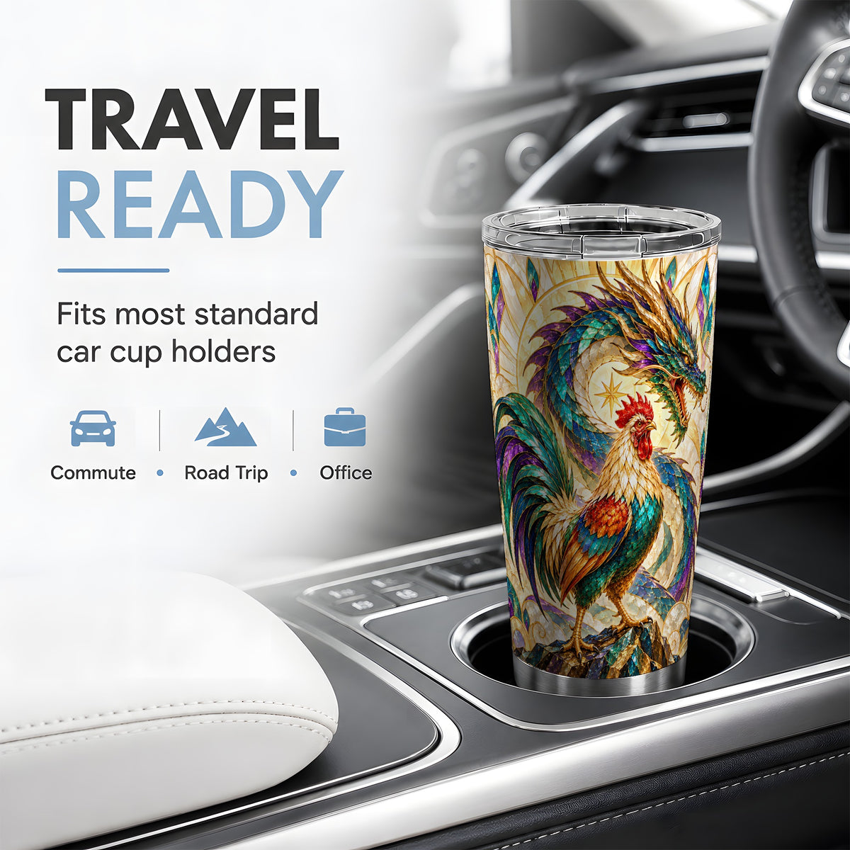 Stained Glass Style Rooster Dragon 20oz Tumbler, Stainless Steel