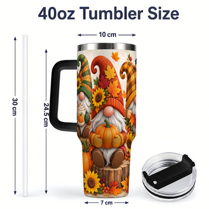 #pl[40oz|Black] Autumn Gnome Pumpkin 40oz Tumbler, Large Seasonal Drinkware for Fall