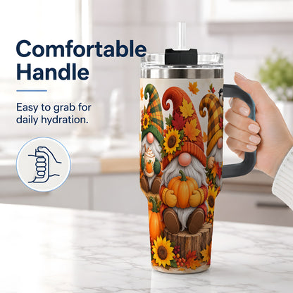 #pl[40oz|Black] Autumn Gnome Pumpkin 40oz Tumbler, Large Seasonal Drinkware for Fall