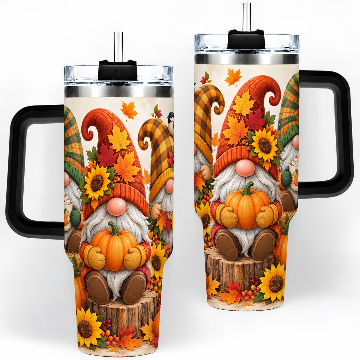 #pl[40oz|Black] Autumn Gnome Pumpkin 40oz Tumbler, Large Seasonal Drinkware for Fall