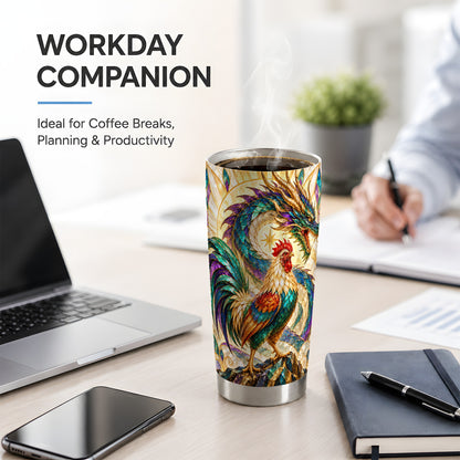 Stained Glass Style Rooster Dragon 20oz Tumbler, Stainless Steel