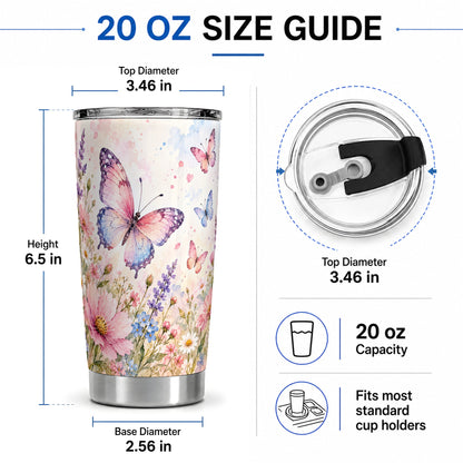 #pl[20oz|Steel] Watercolor Butterfly Wildflower 20oz Tumbler, Stainless Steel