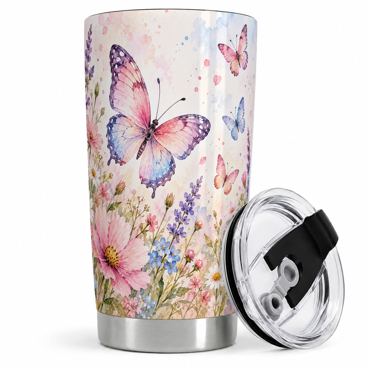 Watercolor Butterfly Wildflower 20oz Tumbler, Stainless Steel