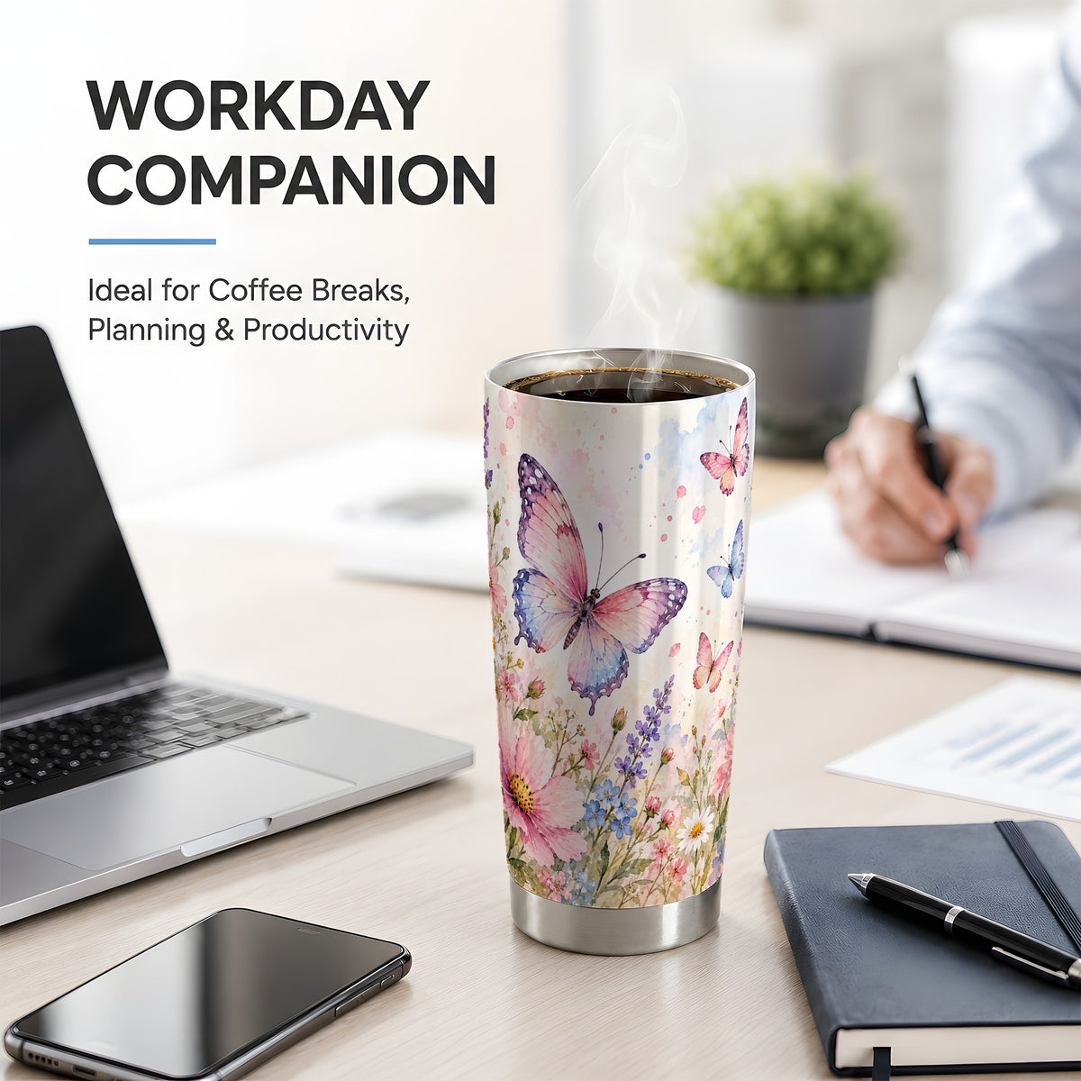 Watercolor Butterfly Wildflower 20oz Tumbler, Stainless Steel
