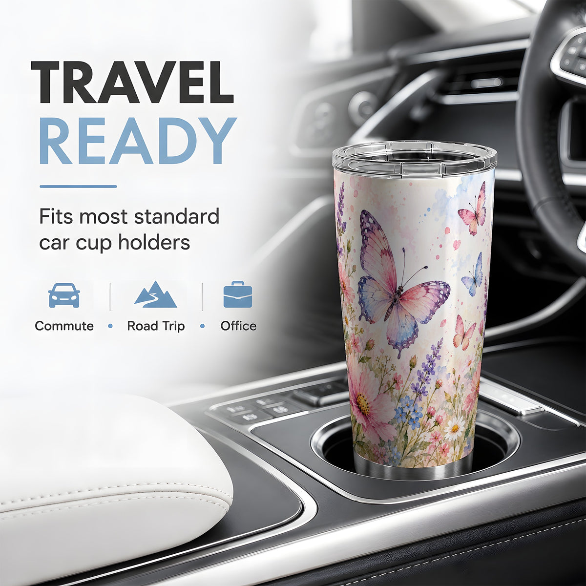 Watercolor Butterfly Wildflower 20oz Tumbler, Stainless Steel