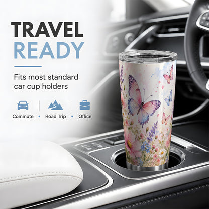 Watercolor Butterfly Wildflower 20oz Tumbler, Stainless Steel