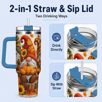 #pl[40oz|Blue] Autumn Gnome Pumpkin 40oz Tumbler, Large Seasonal Drinkware for Fall