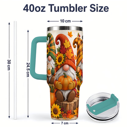 #pl[40oz|Green] Autumn Gnome Pumpkin 40oz Tumbler, Large Seasonal Drinkware for Fall