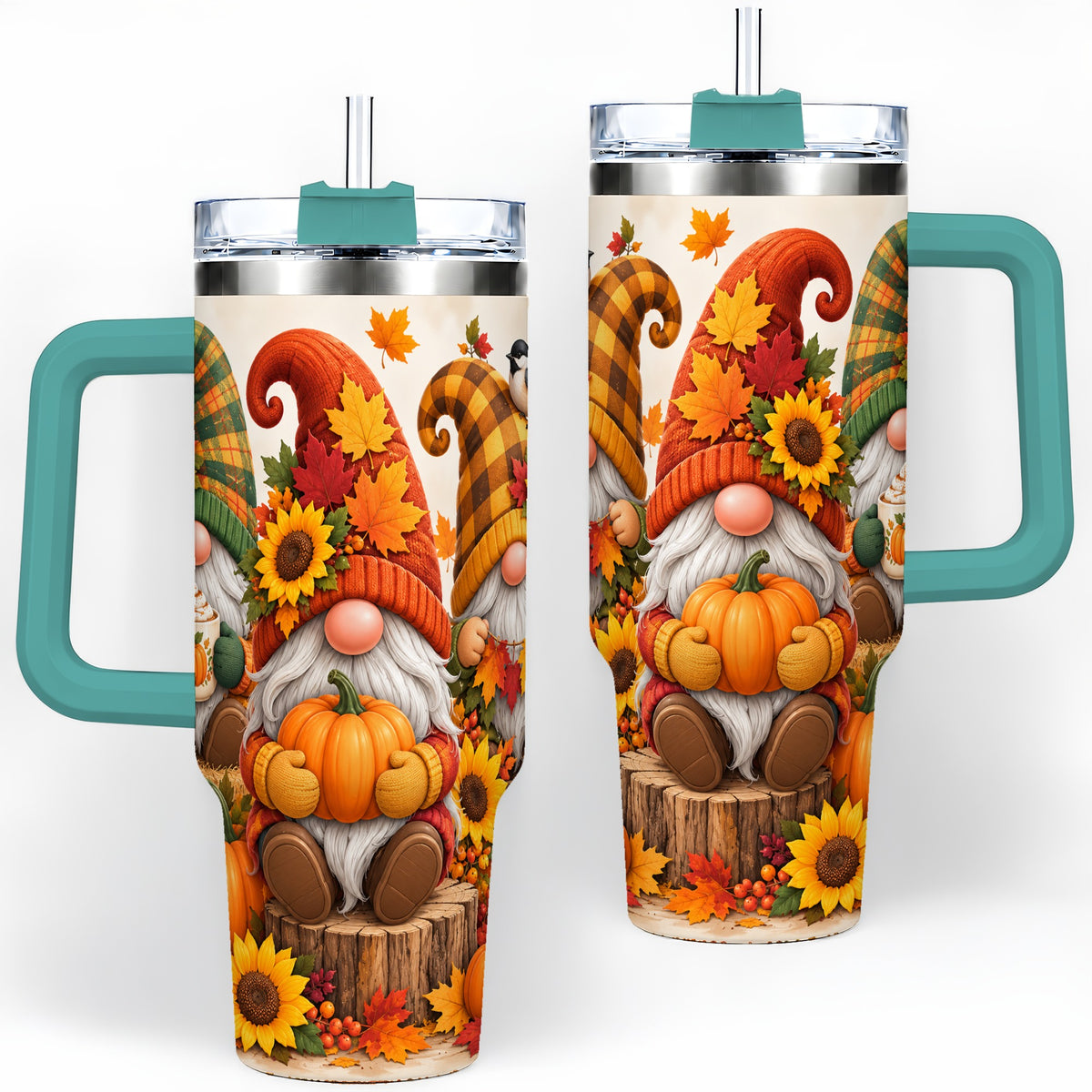 #pl[40oz|Green] Autumn Gnome Pumpkin 40oz Tumbler, Large Seasonal Drinkware for Fall