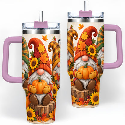 #pl[40oz|Pink] Autumn Gnome Pumpkin 40oz Tumbler, Large Seasonal Drinkware for Fall