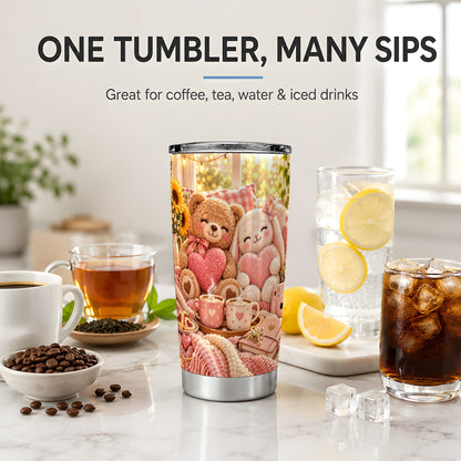 Teddy Bear Bunny Hearts 20oz Tumbler, Stainless Steel