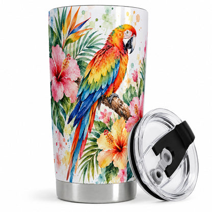 Tropical Macaw Hibiscus 20oz Tumbler, Stainless Steel Drinkware