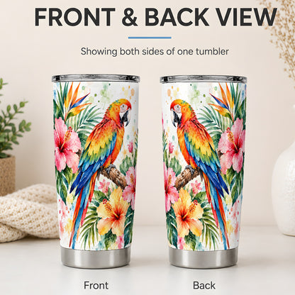 #pl[20oz|Steel] Tropical Macaw Hibiscus 20oz Tumbler, Stainless Steel Drinkware