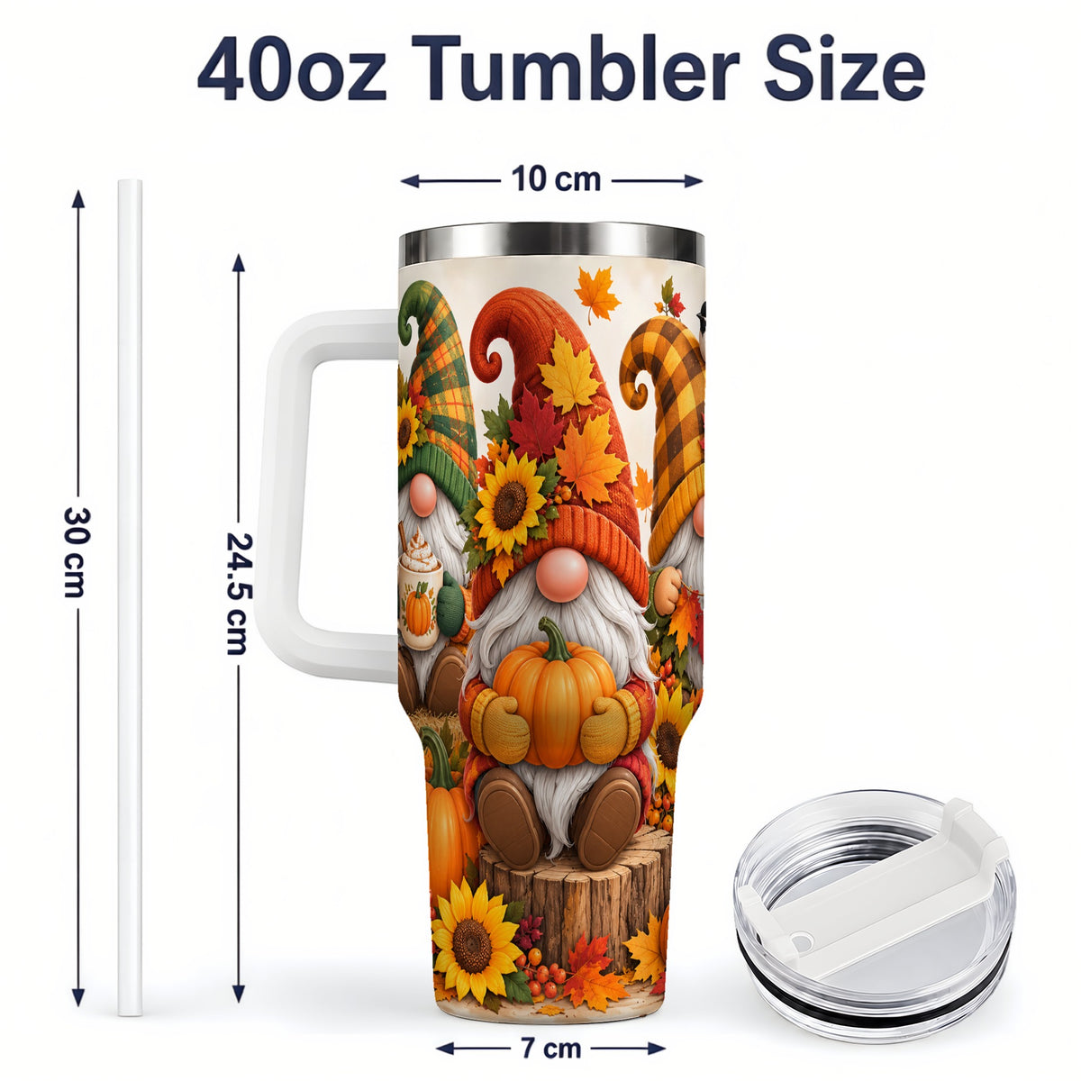 #pl[40oz|White] Autumn Gnome Pumpkin 40oz Tumbler, Large Seasonal Drinkware for Fall
