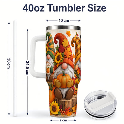 #pl[40oz|White] Autumn Gnome Pumpkin 40oz Tumbler, Large Seasonal Drinkware for Fall