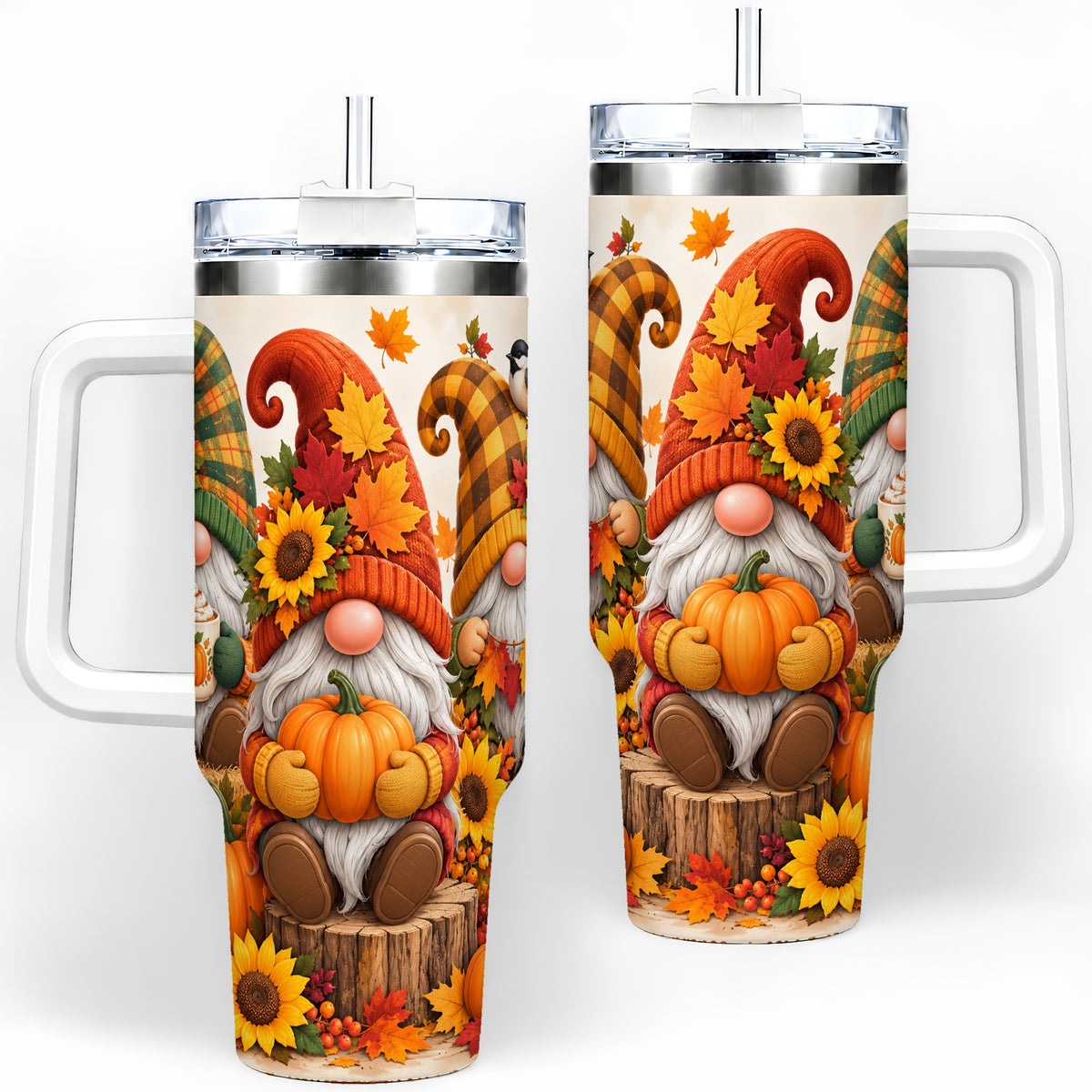Autumn Gnome Pumpkin 40oz Tumbler, Large Seasonal Drinkware for Fall