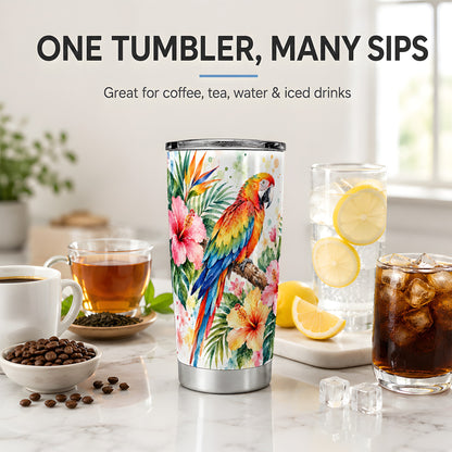Tropical Macaw Hibiscus 20oz Tumbler, Stainless Steel Drinkware