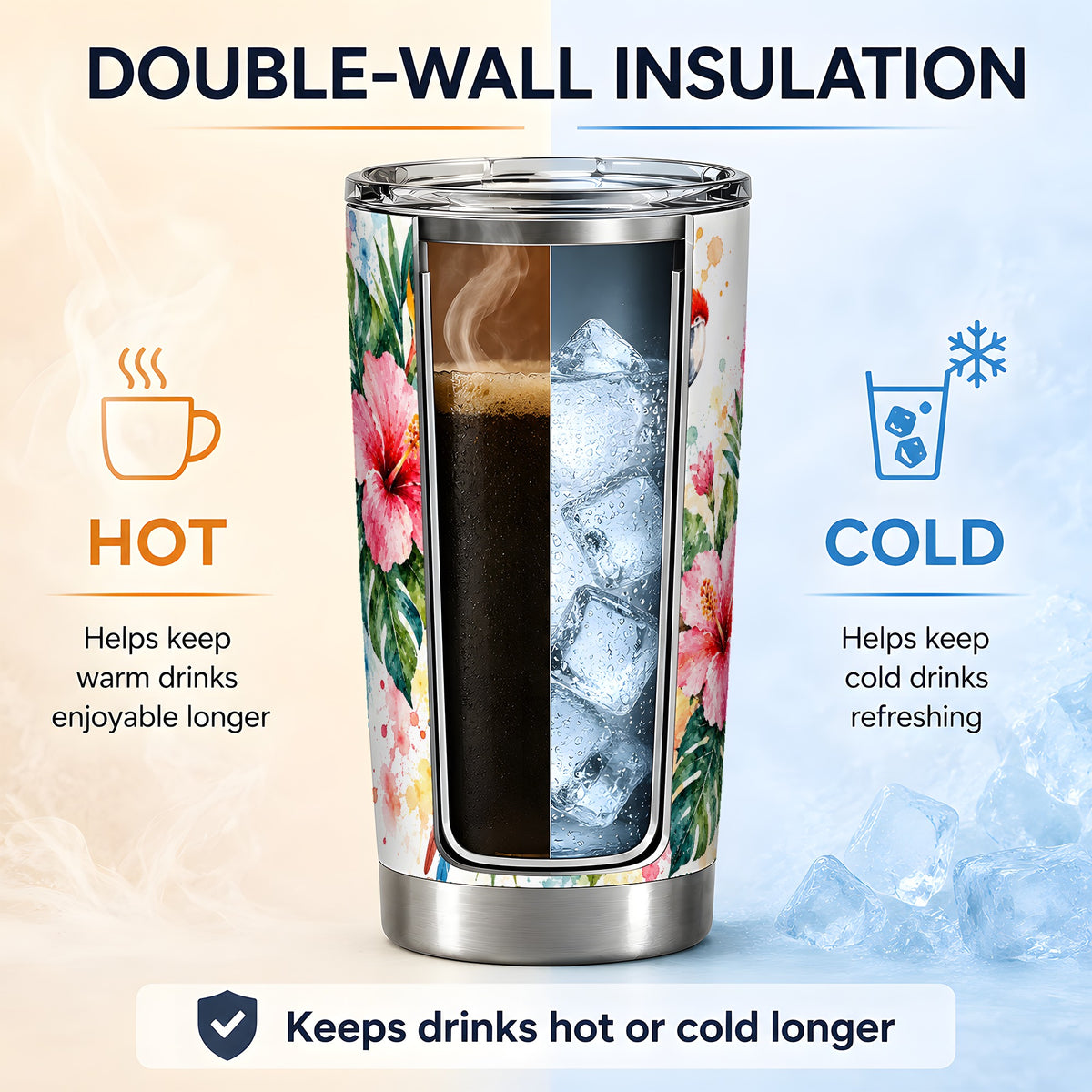 Tropical Macaw Hibiscus 20oz Tumbler, Stainless Steel Drinkware