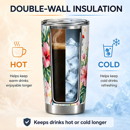 Tropical Macaw Hibiscus 20oz Tumbler, Stainless Steel Drinkware