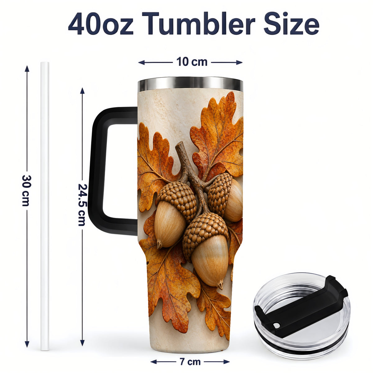 #pl[40oz|Black] Autumn Acorn Oak Leaf 40oz Tumbler, Large Nature Drinkware for Fall