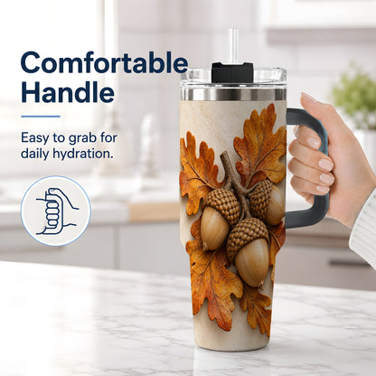 #pl[40oz|Black] Autumn Acorn Oak Leaf 40oz Tumbler, Large Nature Drinkware for Fall